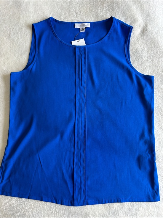 Calvin Klein Tops - Calvin Klein Bright Blue Sleeveless Pleat-Front Tank Top Size S, NWT